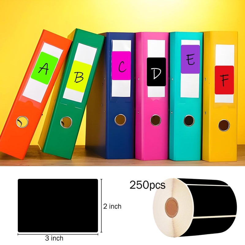 Well Tile 2" x 3" Black Rectangle Color Coding Labels - Square Color-Code Stickers Permanent Adhesive, Write-On Surface - 250 Labels/per Roll - Image 2